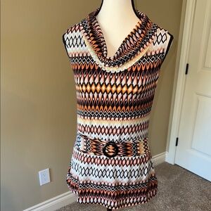 George Shirt Orange Brown Multicolor Geometric Patterned Blouse Women's Sz S